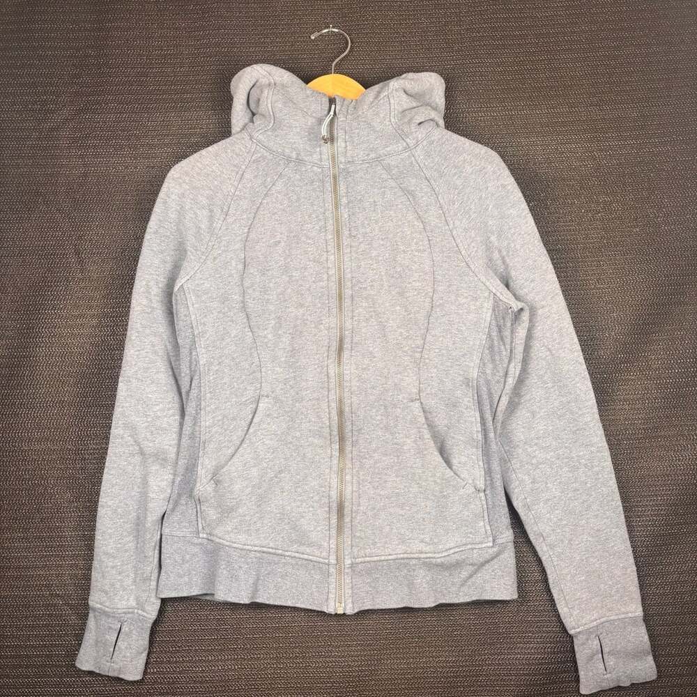 Lululemon Womens Full Zip Thick Collar Sweater With Thumb Holes Heathered Grey